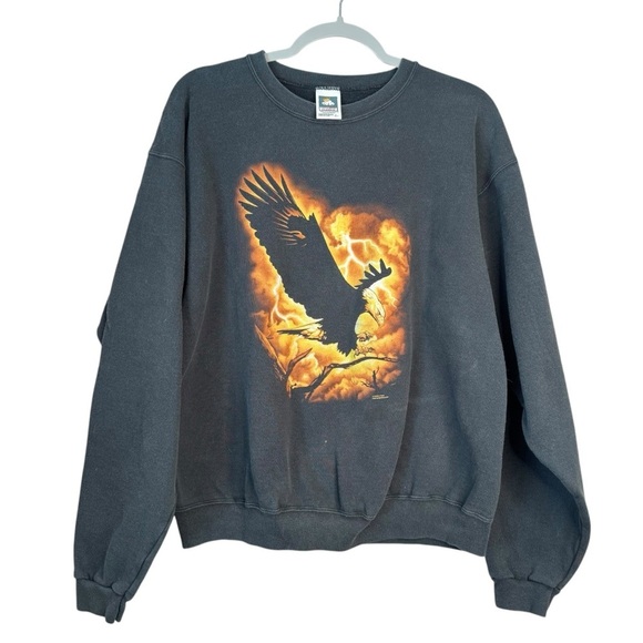 VINTAGE Eagle Anvil Human-I-Tees Crewneck Graphic Sweatshirt Size L Faded Black - Picture 1 of 7
